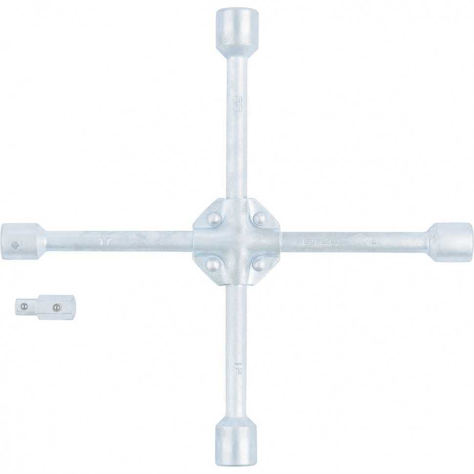 Ключ-крест баллонный, 17 х 19 х 21 х 22 мм, под квадрат 1/2, усиленный, с переходником на 1/2 Stels Ключи баллонные фото, изображение